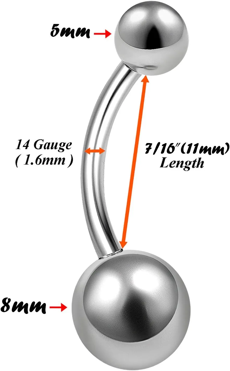 1pcs 14g Titanium G23 Belly Button Rings Navel Ring Bar Stud Banana Piercing Jewelry C3YI - Pick Size