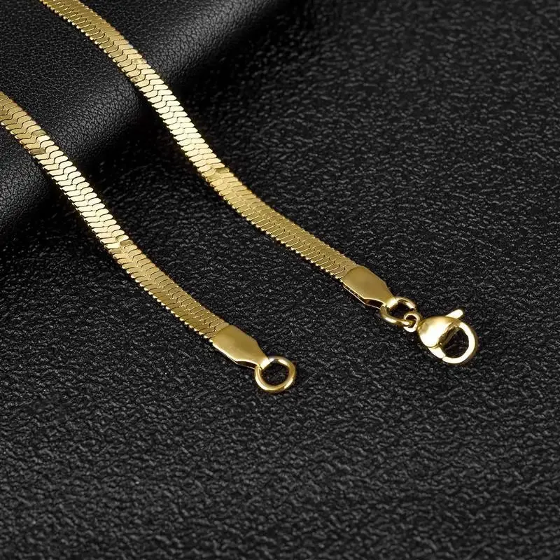 2-5mm Width Stainless Steel Flat Chain Necklace Hot Fashion Herringbone Gold Color Snake Chain for Men Women Gift Jewelry