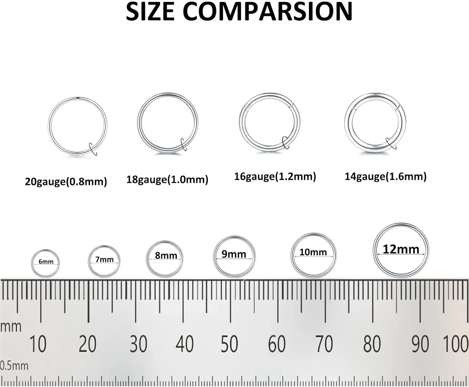 20G 18G 16G 14G Nose Rings Hoops 316L Surgical Steel Hinged Clicker Segment Septum Nose Lip Rings for Women 6mm 7mm 8mm 9mm 10mm 12mm Gold Silver Black Rose Gold Blue