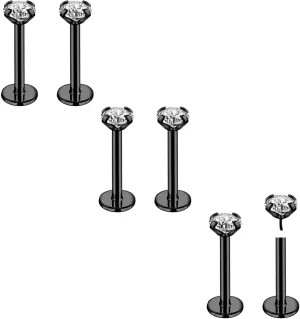 20G 18G 16G 6mm Threadless Push in Nose Stud Rings for Women Men Stainless Steel Nose Studs Nostril Piercing Jewelry CZ Nose Rings Studs1.5MM 2MM 2.5MM 3MM 8Pcs Black Silver 14K Gold Filled