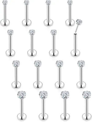 20G 18G 16G Threadless Lip Rings Surgical Steel Flat Back Earrings Labret Jewelry Medusa Monroe Snake Bite Lip Ring Tragus Helix Cartilage Forward Earrings Piercing Jewelry for Women Men