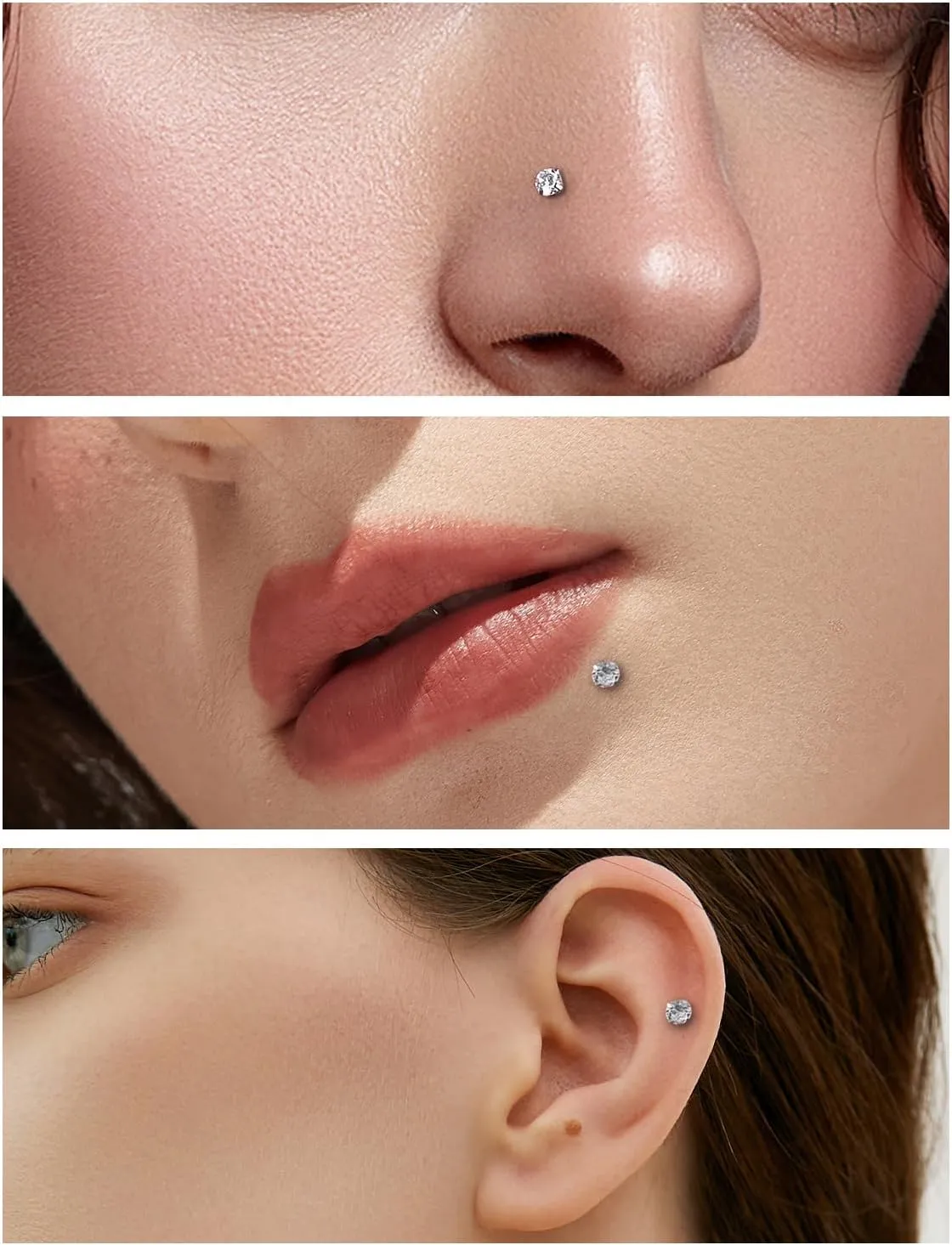 20G 18G 16G Threadless Lip Rings Surgical Steel Flat Back Earrings Labret Jewelry Medusa Monroe Snake Bite Lip Ring Tragus Helix Cartilage Forward Earrings Piercing Jewelry for Women Men