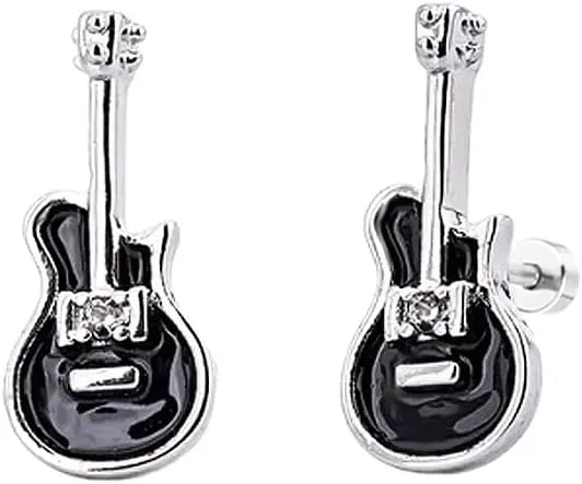 20G Guitar Small Stud Earrings For Women Men Hypoallergenic Delicate Tiny Cartilage Tragus Stainless Steel Cute Screw Back Mini Studs Sleeper Piercing Fashion Statement Jewelry Xmas Birthday Gifts