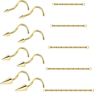 20G Spike Nose Rings Studs with Chains Stainless Steel Spike Nostril Ring Stud Chain Black Rook Corkscrew Ring L-Shaped Nose Piercing Jewelry Nose Piercing Stud Lip Piercing Jewelry Black Silver Gold