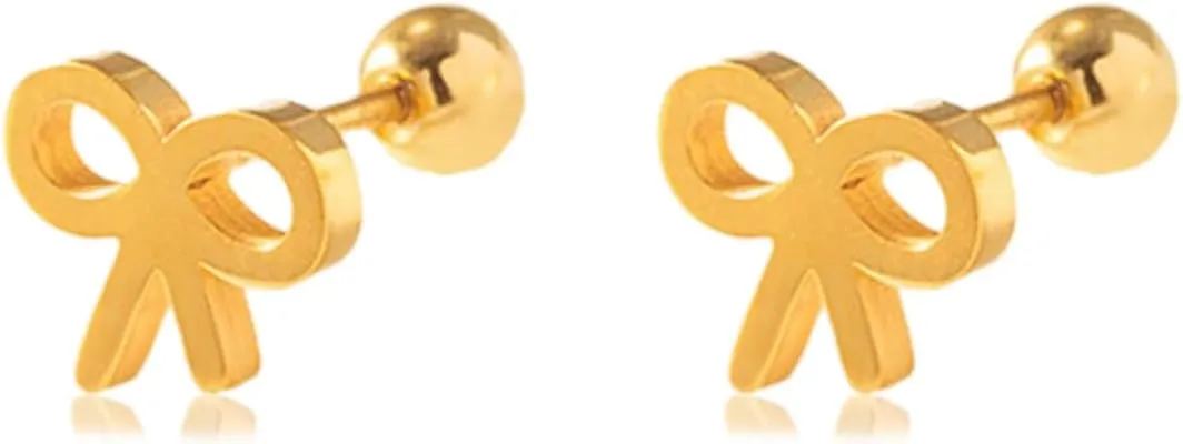 20G Tiny Cute Bow Knot Stud Earring for Women Gold Plated Titanium Steel Small Bowknot Screw Back Studs Earrings Cartilage Body Piercing Studs Chic Jewelry for Wedding