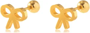 20G Tiny Cute Bow Knot Stud Earring for Women Gold Plated Titanium Steel Small Bowknot Screw Back Studs Earrings Cartilage Body Piercing Studs Chic Jewelry for Wedding