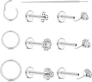 20G/18G Nose Rings Studs for Women Men - 14K Gold Filled Flat Back Nose Studs Nose Ring Hoops Hypoallergenic Surgical Steel Threadless Push in CZ Helix Tragus Conch Nostril Cartilage Piercing Jewelry