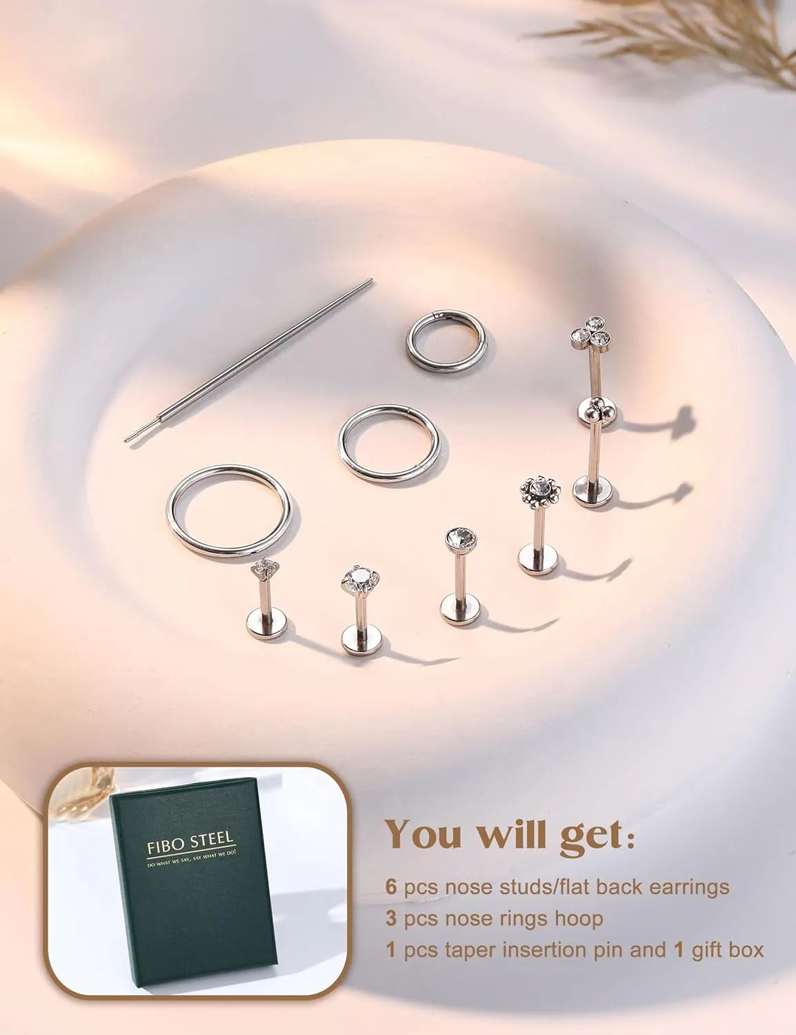 20G/18G Nose Rings Studs for Women Men - 14K Gold Filled Flat Back Nose Studs Nose Ring Hoops Hypoallergenic Surgical Steel Threadless Push in CZ Helix Tragus Conch Nostril Cartilage Piercing Jewelry