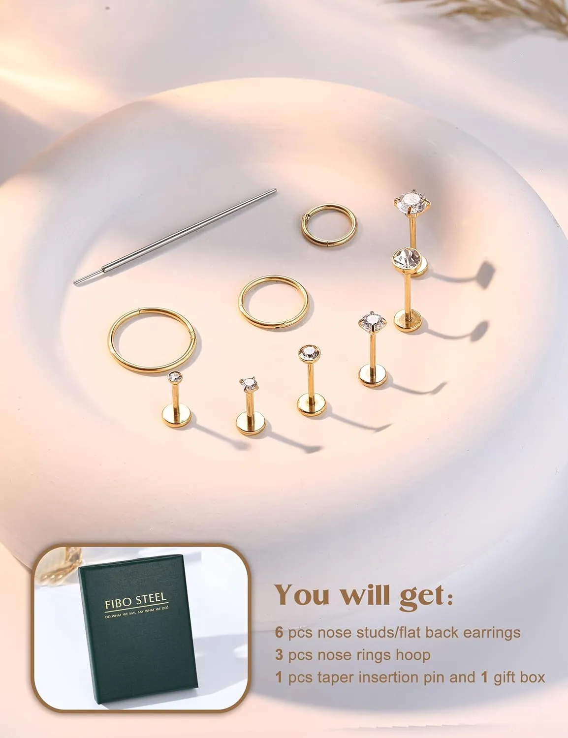 20G/18G Nose Rings Studs for Women Men - 14K Gold Filled Flat Back Nose Studs Nose Ring Hoops Hypoallergenic Surgical Steel Threadless Push in CZ Helix Tragus Conch Nostril Cartilage Piercing Jewelry