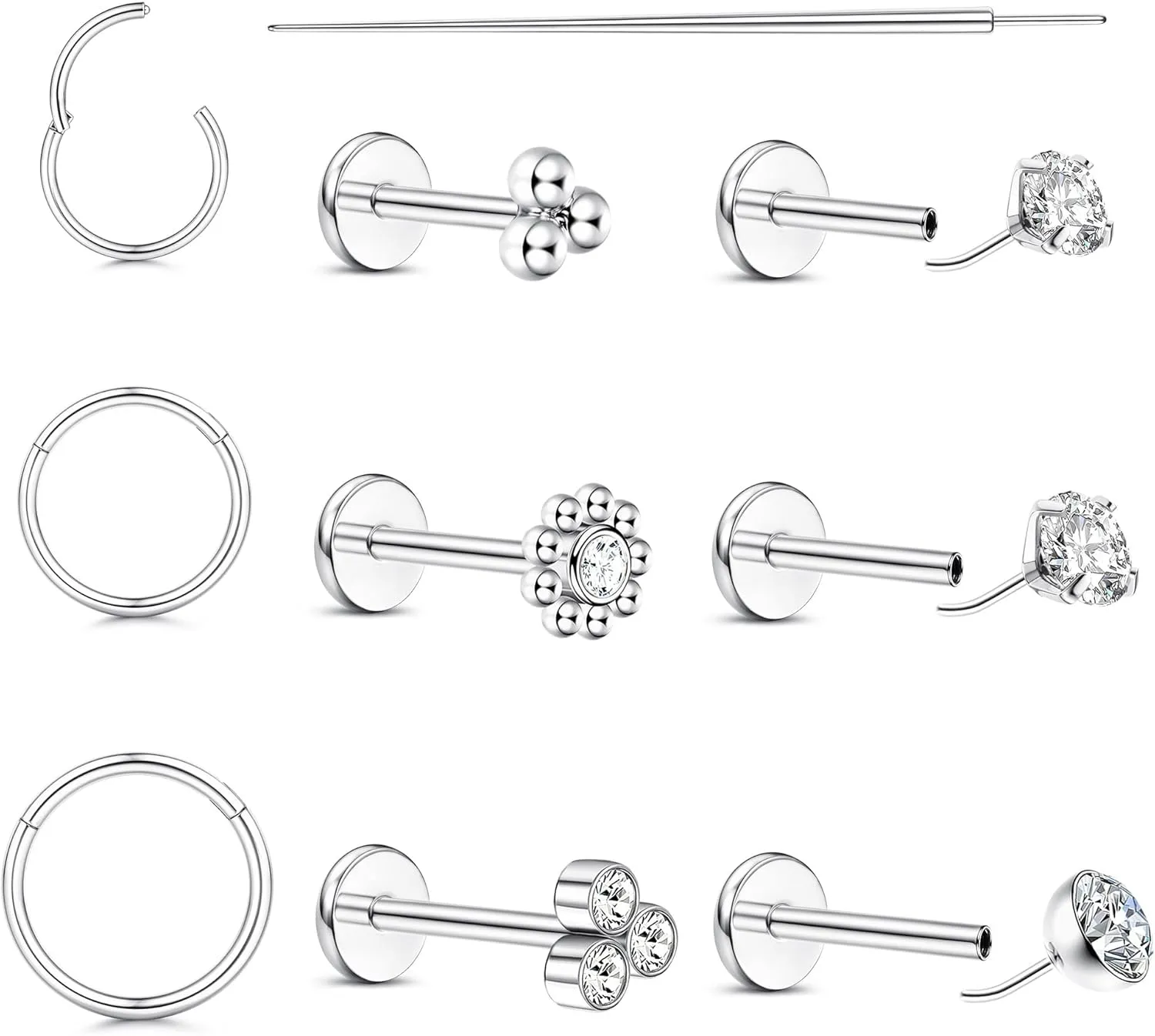 20G/18G Nose Rings Studs for Women Men - 14K Gold Filled Flat Back Nose Studs Nose Ring Hoops Hypoallergenic Surgical Steel Threadless Push in CZ Helix Tragus Conch Nostril Cartilage Piercing Jewelry