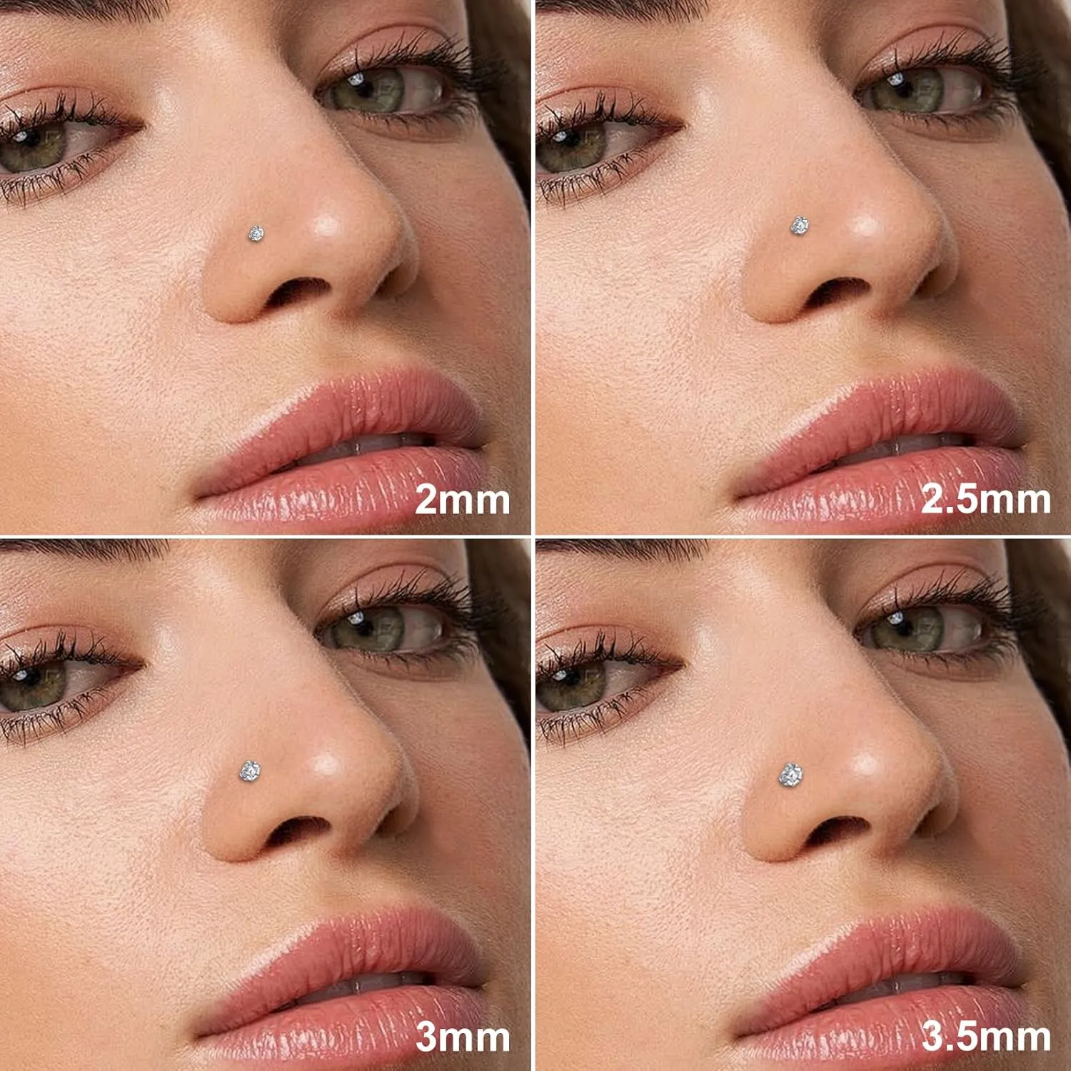 21PCS Nose Studs Stainless Steel Threadless Nose Piercings Lip Studs Push In Flat Back Earrings CZ Nose Nostril Tragus Helix Body Piercing Jewelry 20G 18G 16G