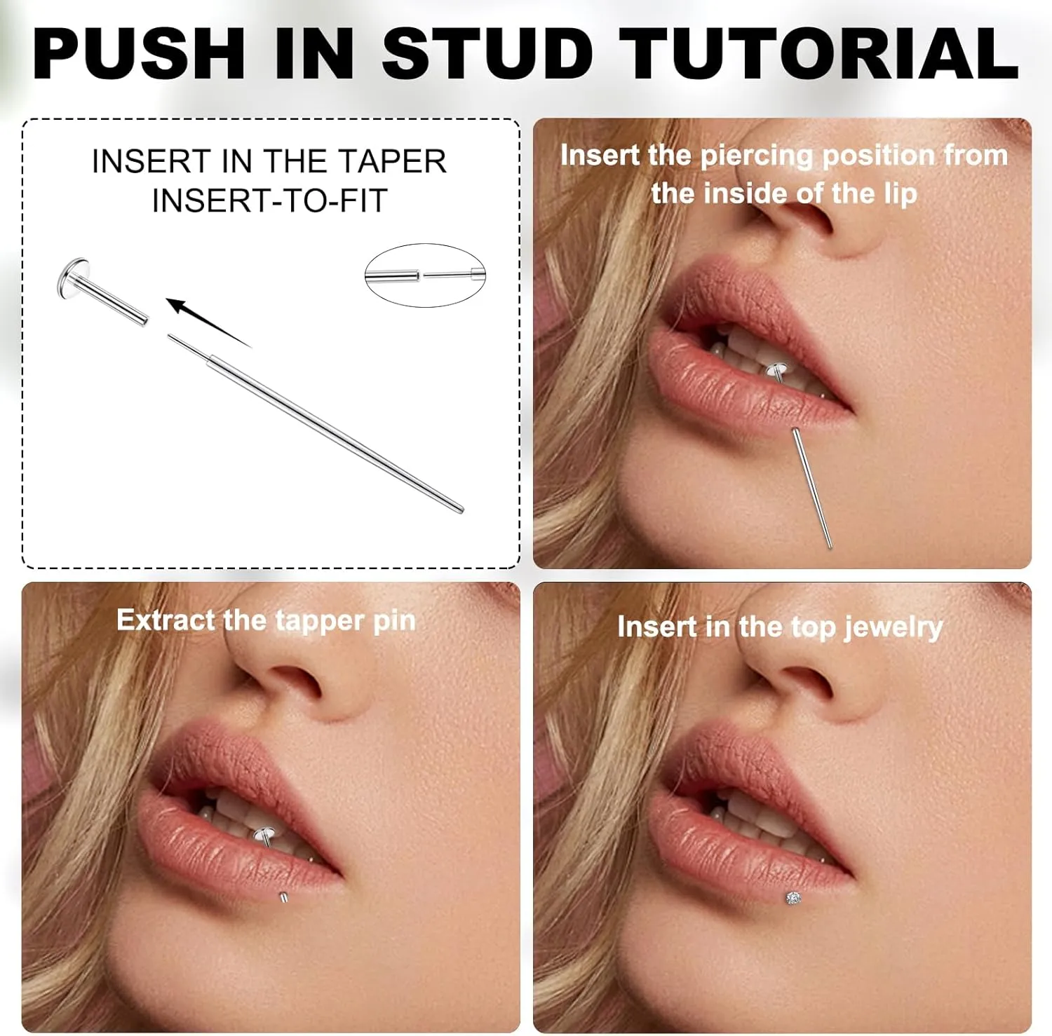 21PCS Nose Studs Stainless Steel Threadless Nose Piercings Lip Studs Push In Flat Back Earrings CZ Nose Nostril Tragus Helix Body Piercing Jewelry 20G 18G 16G