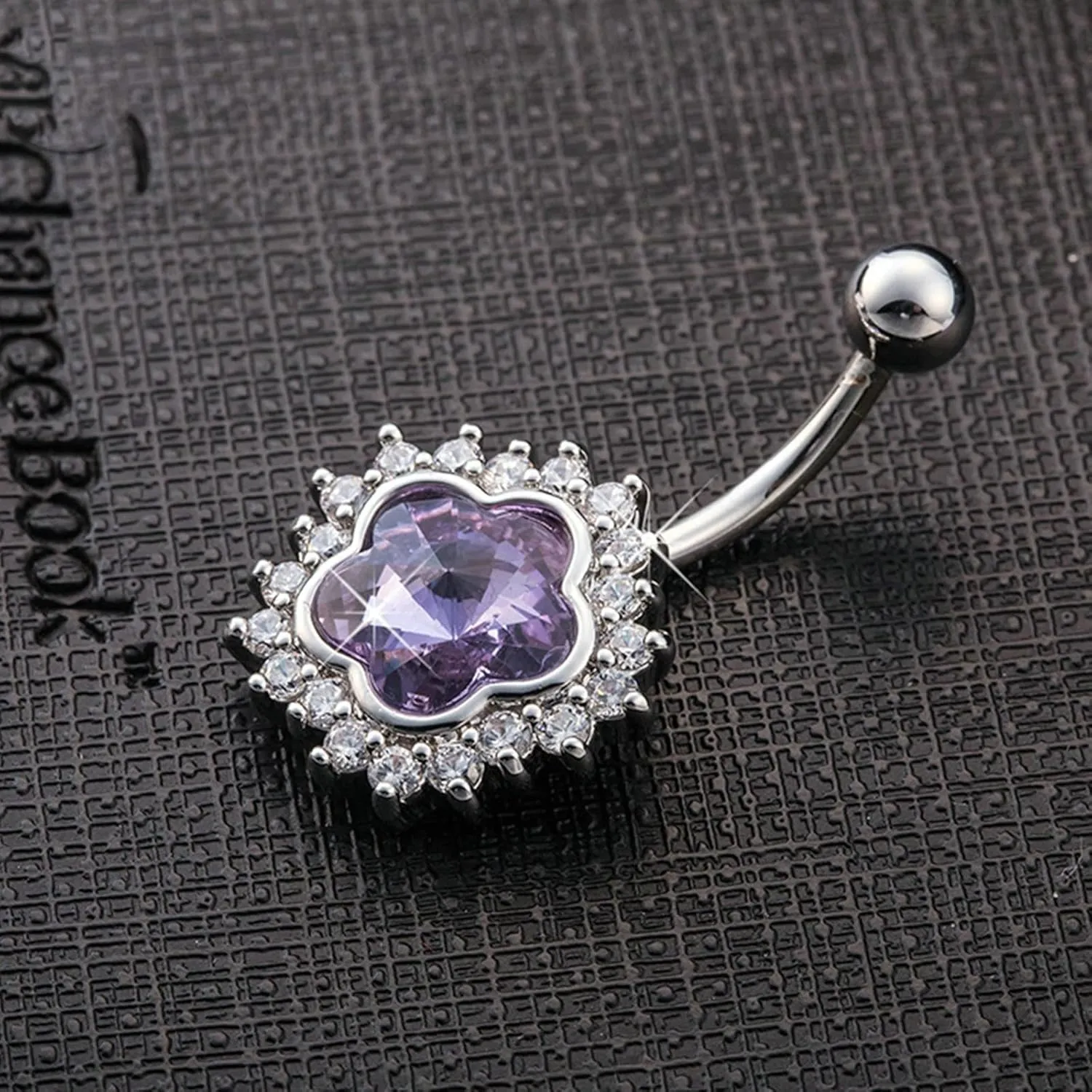 21St Birthday Gifts for Women, Belly Button Ring Crystal Cubic Zirconia Purple Surgical Steel Flower 3.98G for Women Girls Body Piercing Jewelry