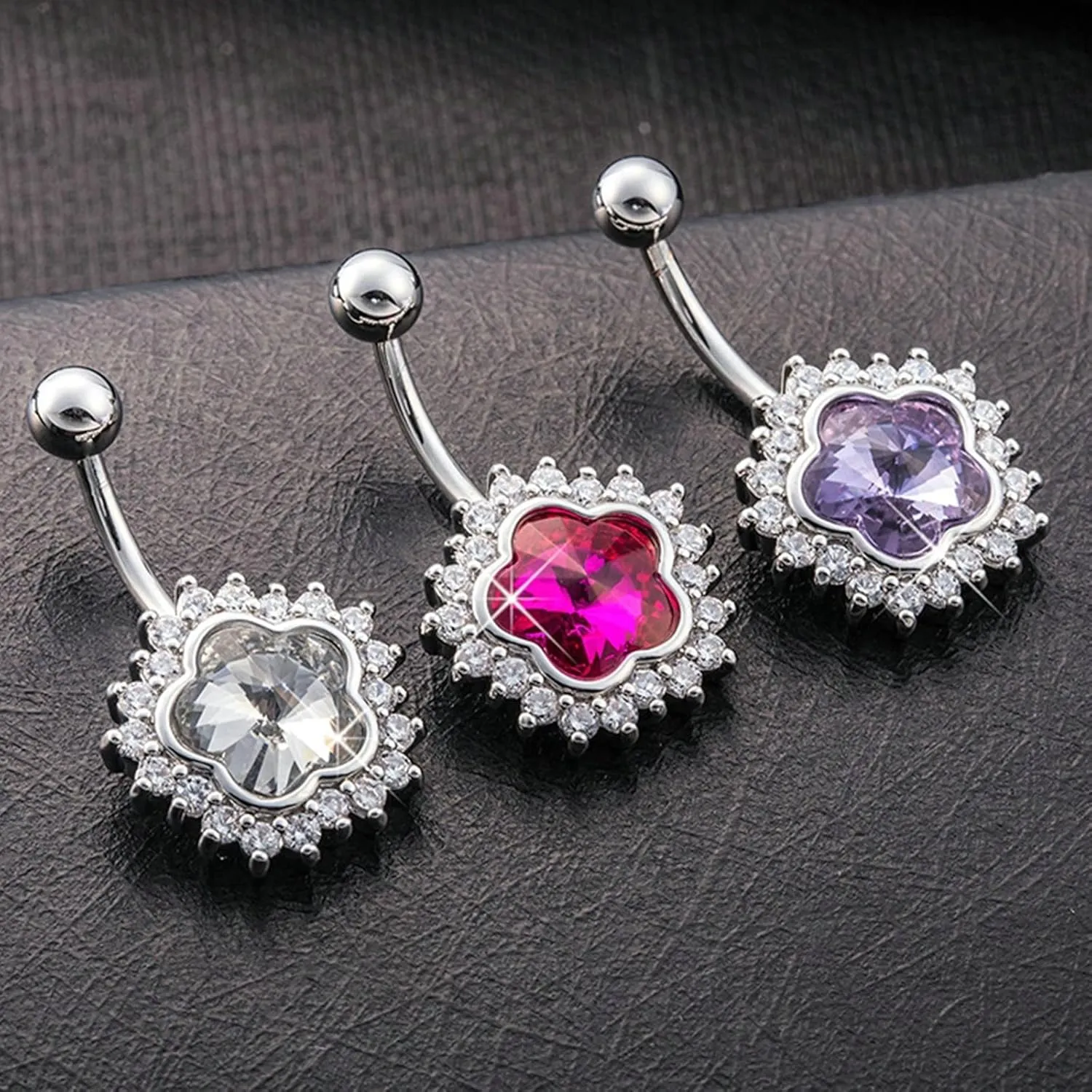 21St Birthday Gifts for Women, Belly Button Ring Crystal Cubic Zirconia Purple Surgical Steel Flower 3.98G for Women Girls Body Piercing Jewelry