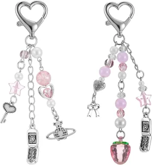 2pcs Aesthetic Y2K Keychain,Stylish Cute Keychains for Women,Accessories Heart Keyhain for Backpacks Keys Bags Purse