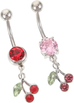 2Pcs Cherry Belly Button Rings for Women Stainless Steel Belly Button Jewelry Navel Piercing Body Jewelry present for Festivals and Special Occasions