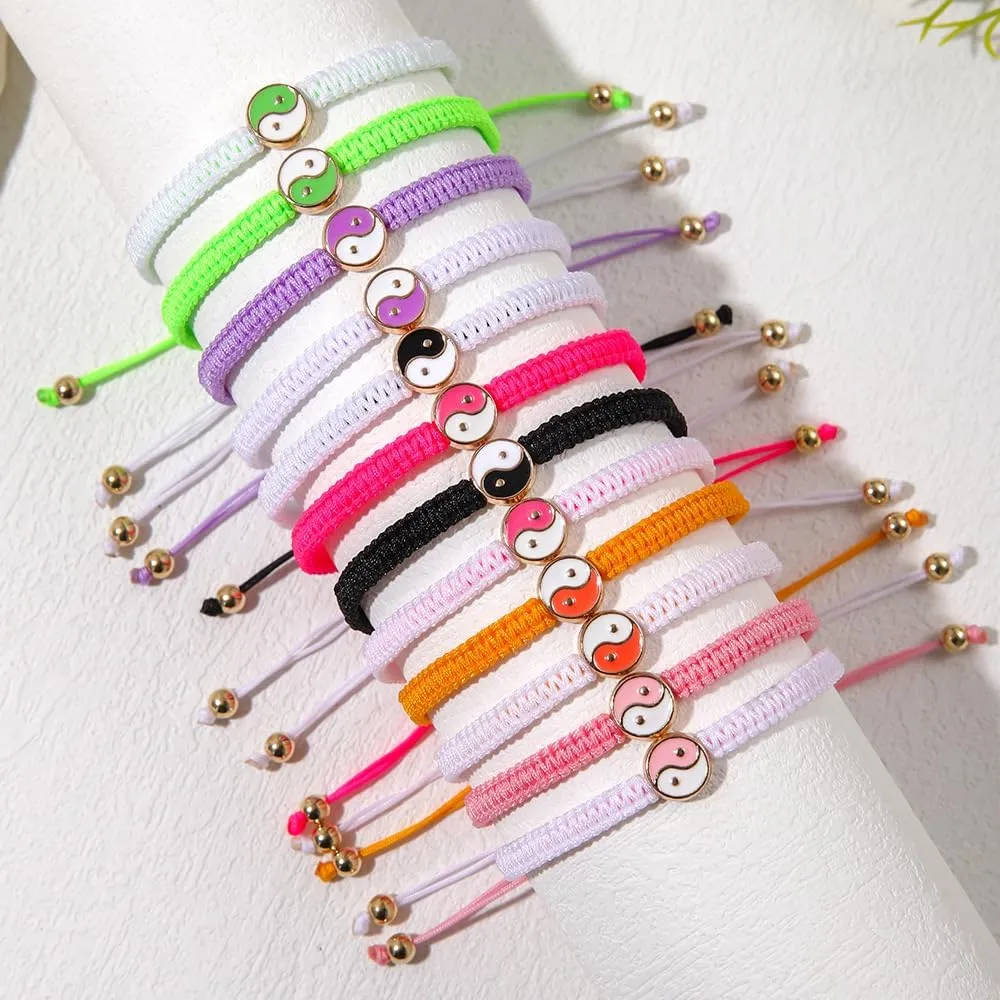 2Pcs Handmade Braided Tai Chi Bagua Charm Bracelets With Wish Card Adjustable Tai Chi Yin Yang Lucky Charm Bracelets for Women Men Couple Friendship Valentine's Day Jewelry Gifts