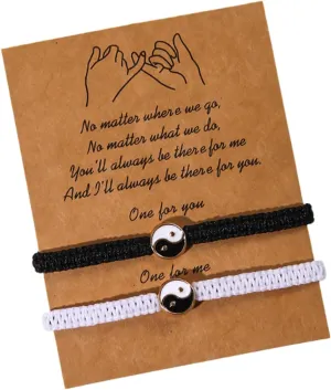 2Pcs Handmade Braided Tai Chi Bagua Charm Bracelets With Wish Card Adjustable Tai Chi Yin Yang Lucky Charm Bracelets for Women Men Couple Friendship Valentine's Day Jewelry Gifts