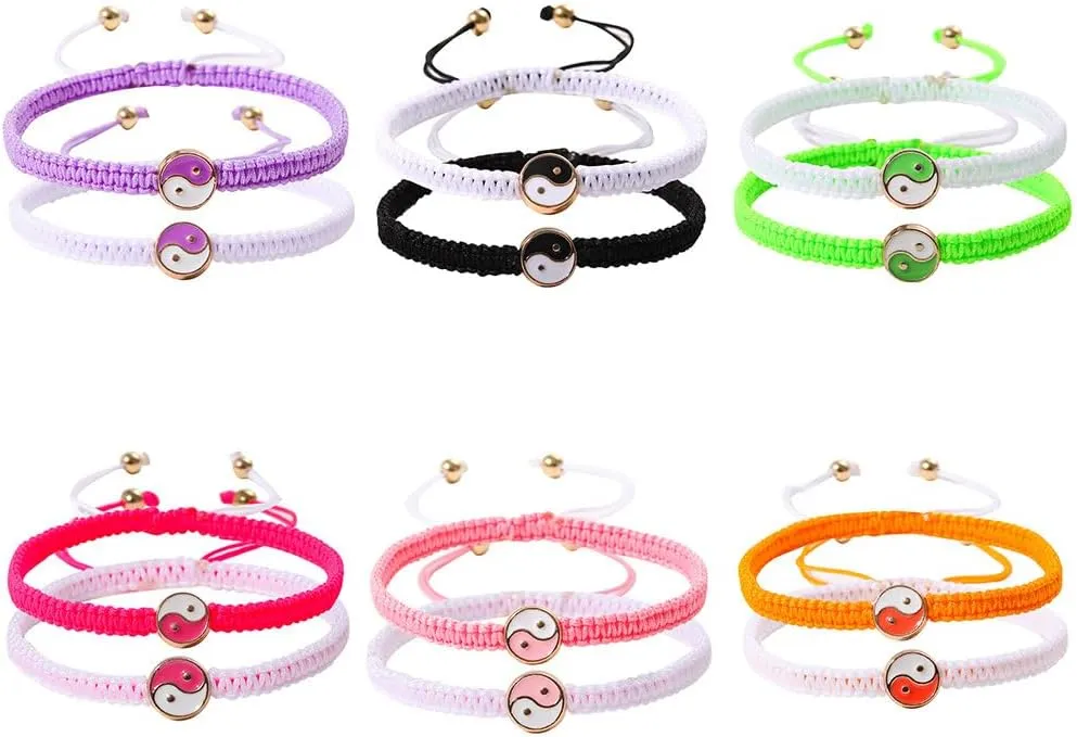 2Pcs Handmade Braided Tai Chi Bagua Charm Bracelets With Wish Card Adjustable Tai Chi Yin Yang Lucky Charm Bracelets for Women Men Couple Friendship Valentine's Day Jewelry Gifts