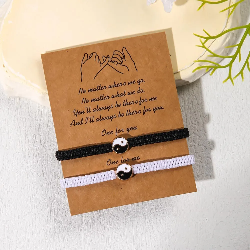 2Pcs Handmade Braided Tai Chi Bagua Charm Bracelets With Wish Card Adjustable Tai Chi Yin Yang Lucky Charm Bracelets for Women Men Couple Friendship Valentine's Day Jewelry Gifts