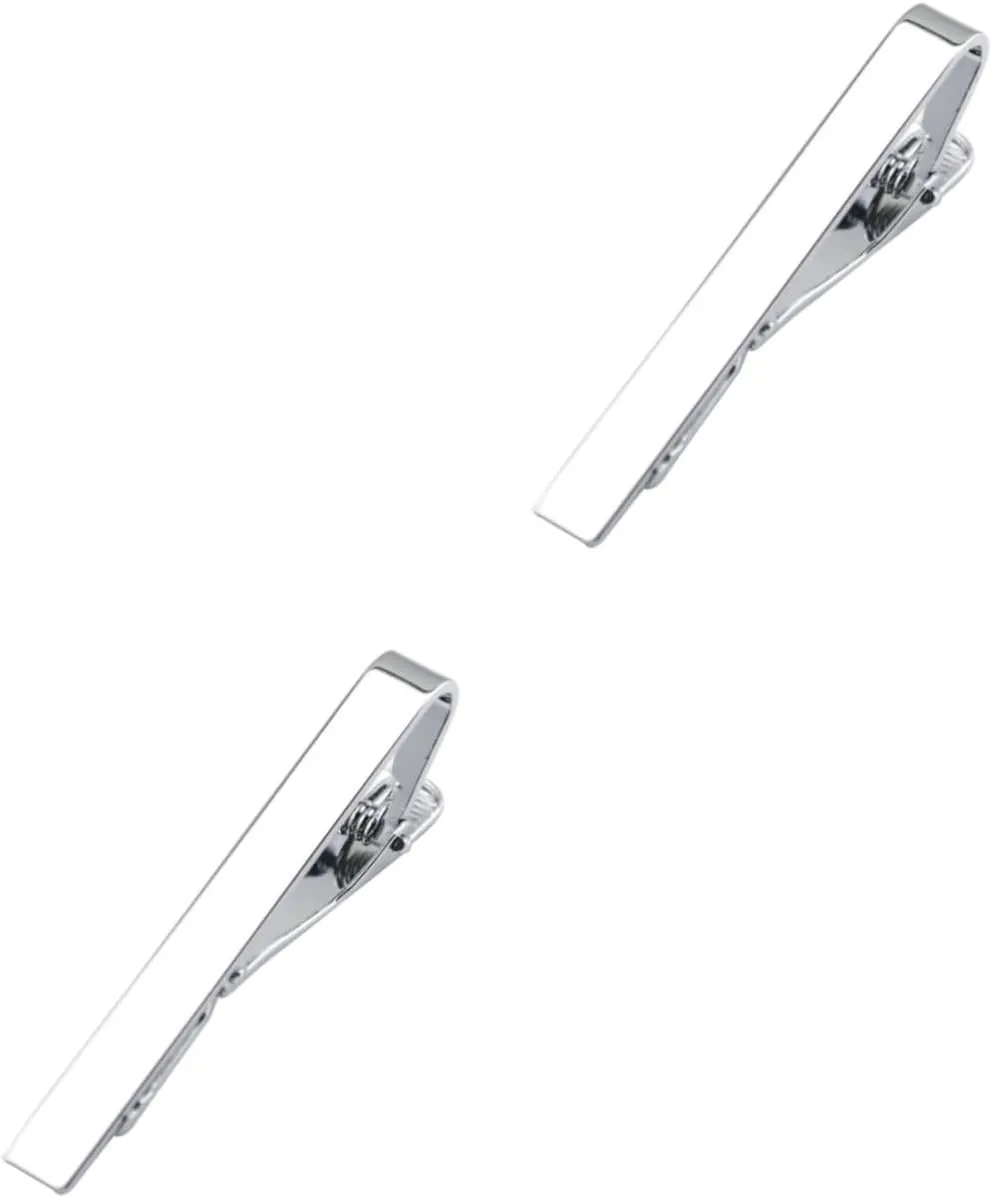 2pcs Necktie Clip Metal Clasp Pins for Men Stylish Functional Silver Tie Tack Pins