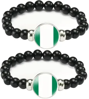 2Pcs Nigeria Flag Bracelet, Handmade Beaded Elastic Bracelet, African Jewelry, Nigeria Tourism Souvenir