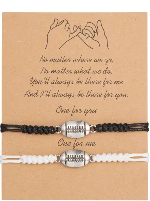 2PCS Sports Balls Bracelets for Women Men Handmade Adjustable Braided Sportybella Baseball Bracelet Couple black and white Rugby Sports Bracelets BFF Friendship Jewelry