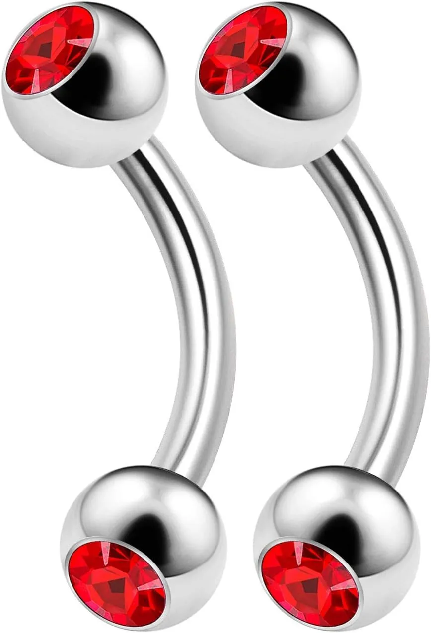 2PCS Stainless Steel Curved Barbell 14 Gauge 5/16 8mm 4mm Crystal Tragus Lobe Earrings Eyebrow Piercing Jewelry Choose Colors