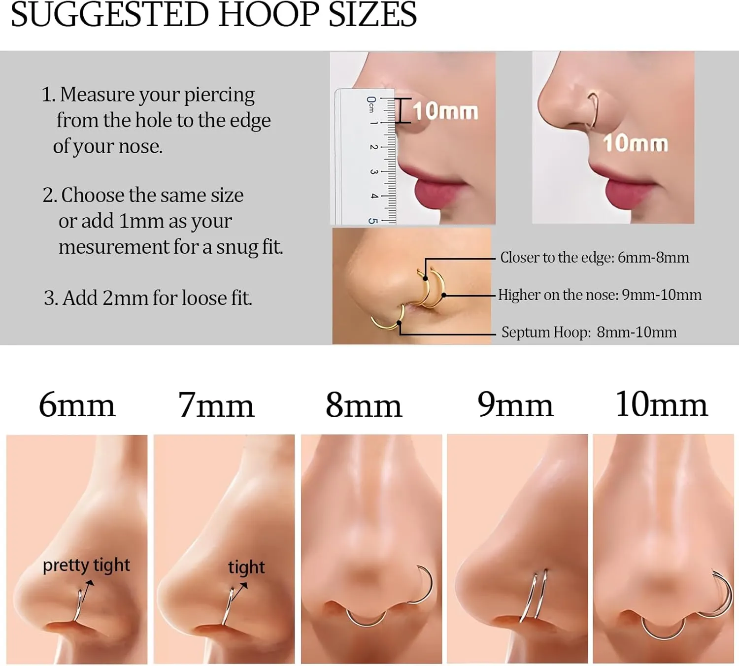 2Pcs Titanium Nose Rings 20G 18G 16G Nose Rings Hoops Septum Clicker Hinged Segment Ring Cartilage Helix Tragus Conch Daith Rook Nostril Hoop Piercing Earring, Diameter 5mm to 12mm Silver-Gold-Rose Gold-Black