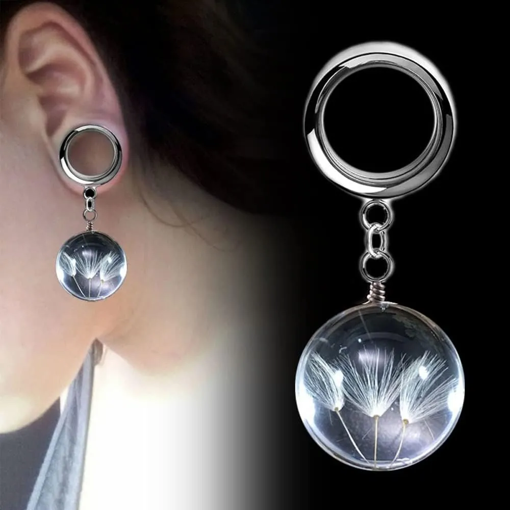 2PCS Women's Ear Tunnels Plugs with Pearl Gemstone Pendant - Stylish Body Piercing Earrings for Stretched Earlobe