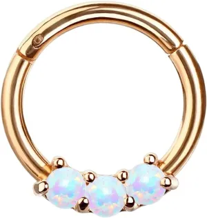 3 Opal Set Precision Hinged Segment Nose Septum Rings Cartilage 16g (1.2 mm) 5/16" (8mm) Rose Gold/Opal White Body Unique Jewelry Delicate Design Piercing Steel Surgical For Women