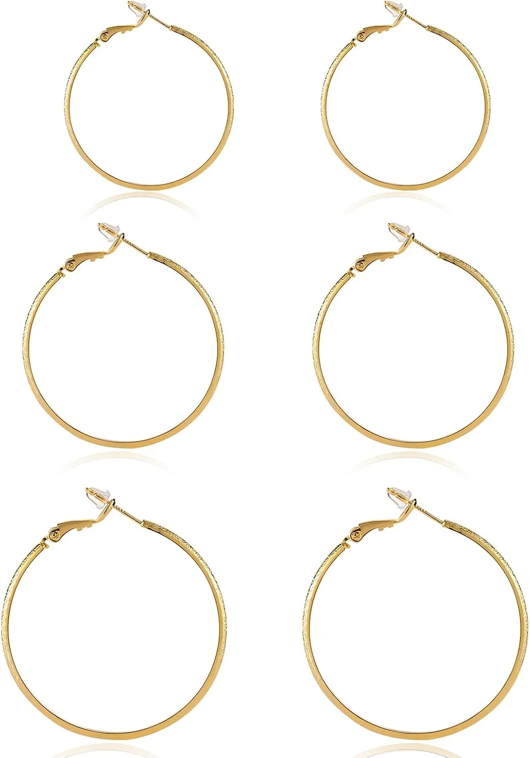 3 Pairs 14k Gold Plated Nickel Free Big Hoop Earrings Set for Women Trendy, Frosted Hypoallergenic Post Thin Loop Gold Plated Hoop Earrings Set for Women Jewelry Gifts
