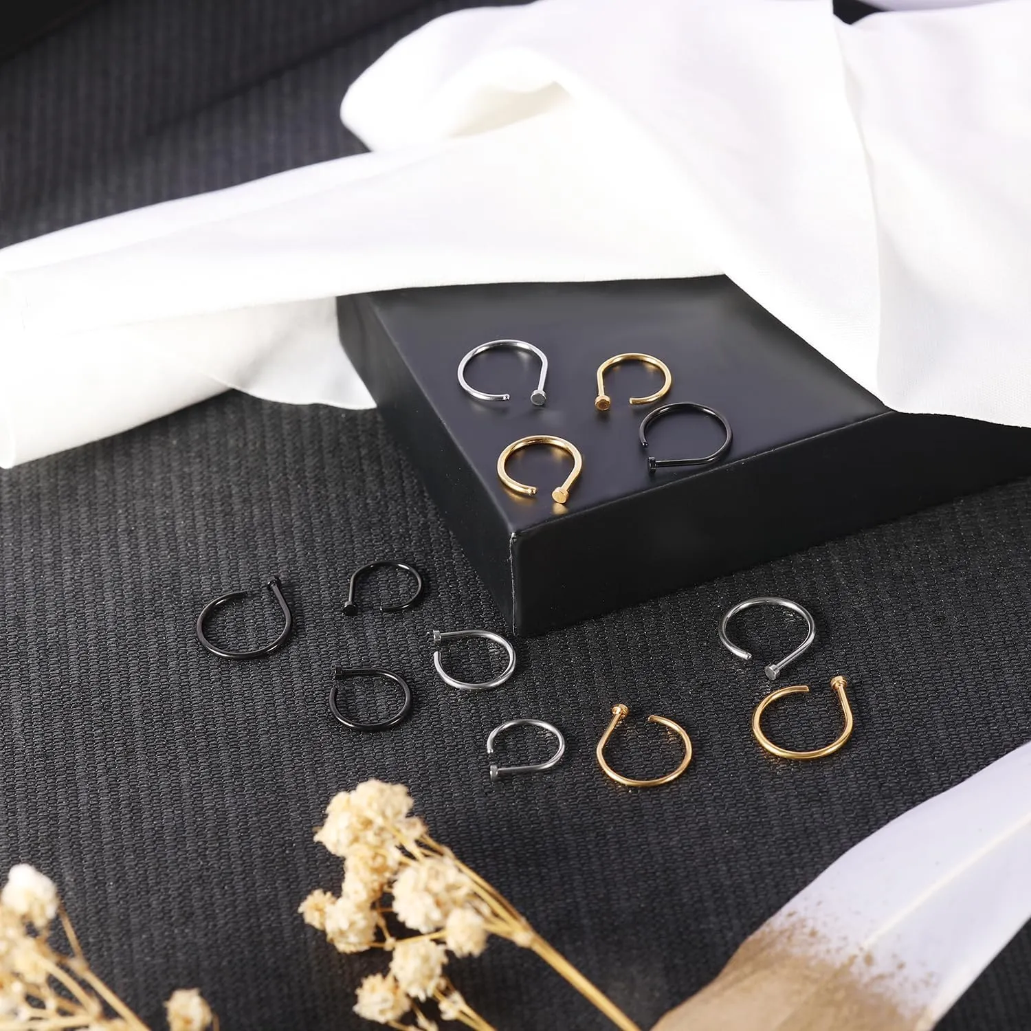316L Surgical Stainless Steel Nose Ring Hoop Set 18G/20G  Hypoallergenic Thin D-Shaped Nose Rings Hoops, Nose Piercing Jewelry Nose Screw Septum Lip Tragus & Cartilage Earrings for Women Men