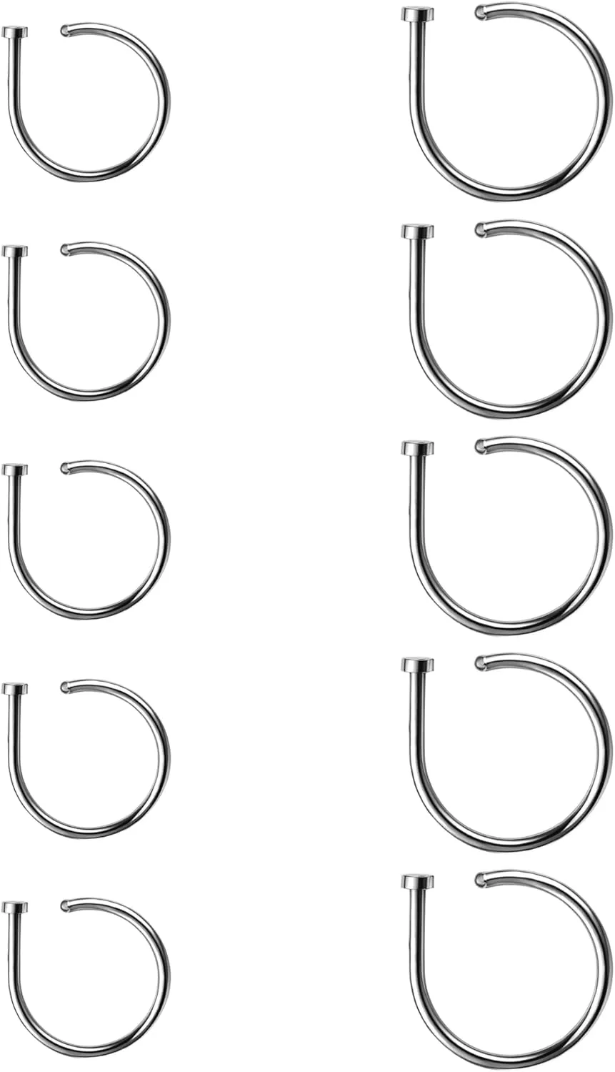 316L Surgical Stainless Steel Nose Ring Hoop Set 18G/20G  Hypoallergenic Thin D-Shaped Nose Rings Hoops, Nose Piercing Jewelry Nose Screw Septum Lip Tragus & Cartilage Earrings for Women Men