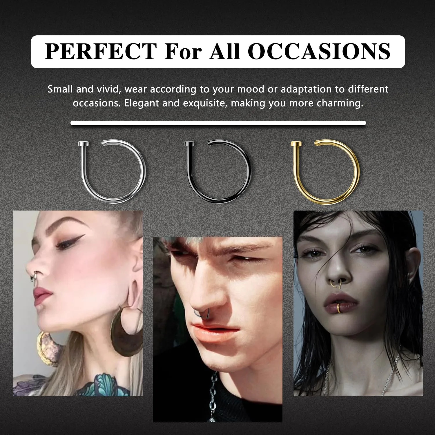 316L Surgical Stainless Steel Nose Ring Hoop Set 18G/20G  Hypoallergenic Thin D-Shaped Nose Rings Hoops, Nose Piercing Jewelry Nose Screw Septum Lip Tragus & Cartilage Earrings for Women Men