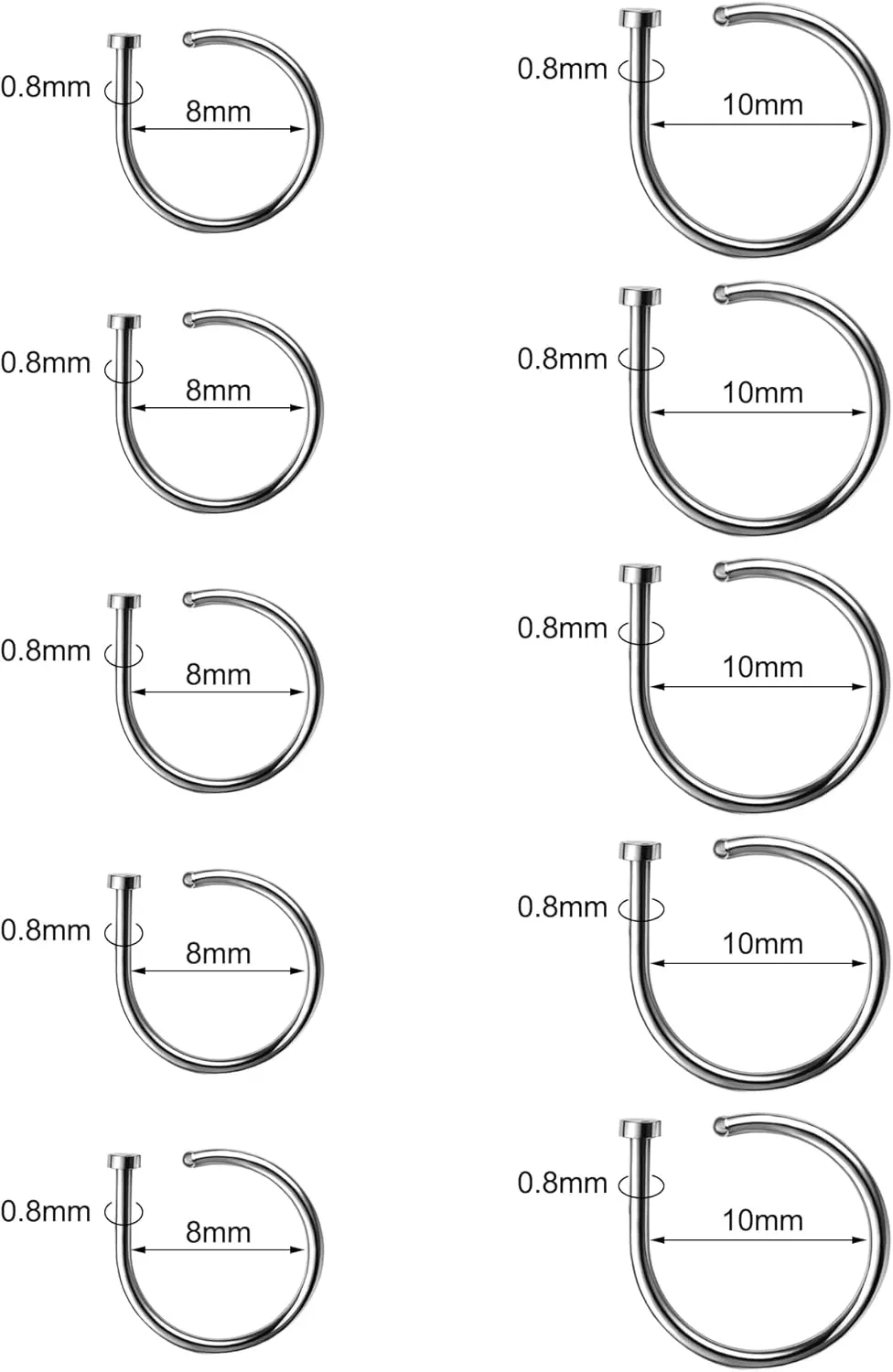 316L Surgical Stainless Steel Nose Ring Hoop Set 18G/20G  Hypoallergenic Thin D-Shaped Nose Rings Hoops, Nose Piercing Jewelry Nose Screw Septum Lip Tragus & Cartilage Earrings for Women Men
