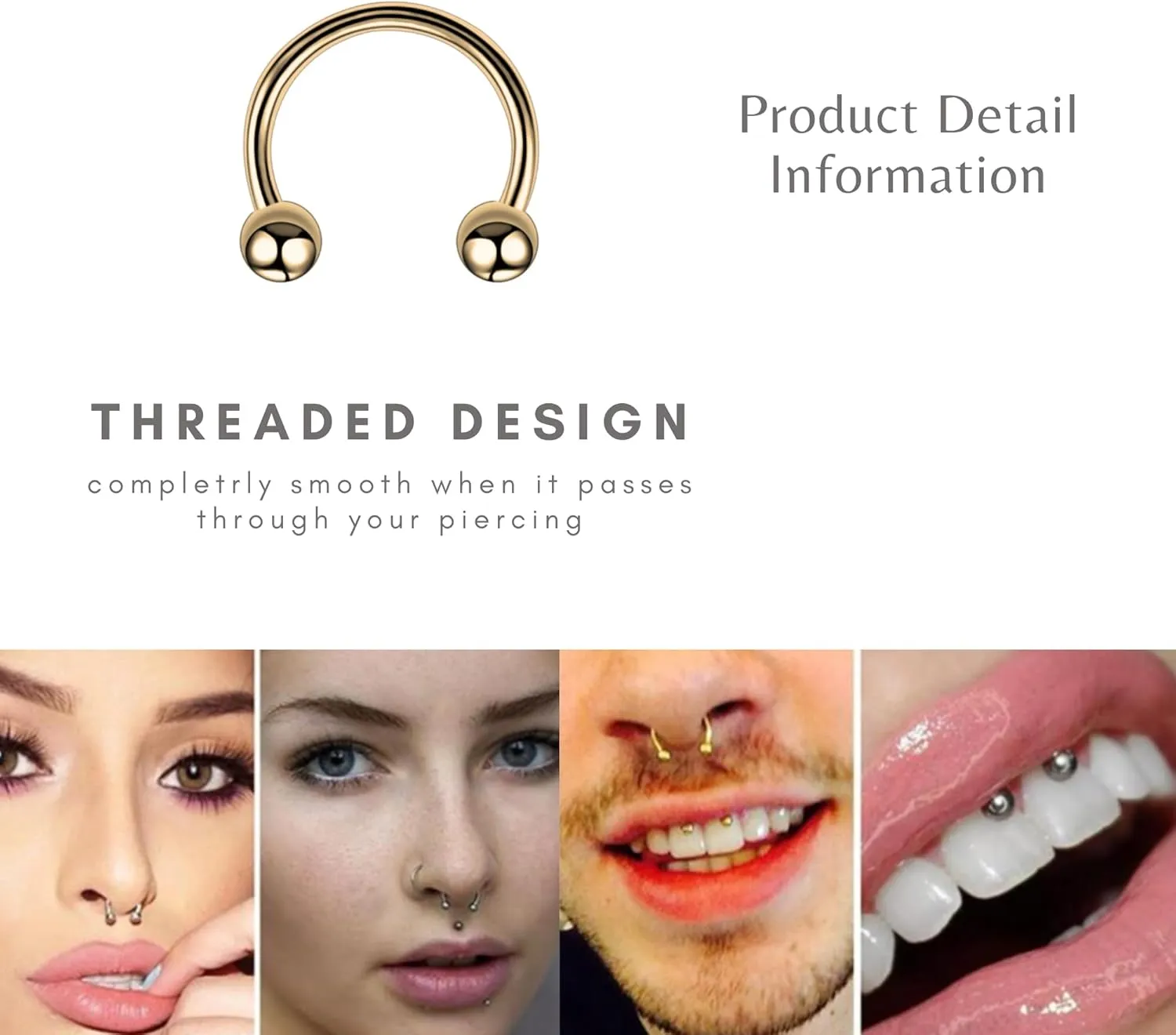 316L Surgical Steel 16G Horseshoe Circular Rings-Circular Rings,Ear Piercing,Nose Piercing, Lip Piercing, Eyebrow Piercing, Helix Piercing, Daith Piercing, Tragus Piercing,