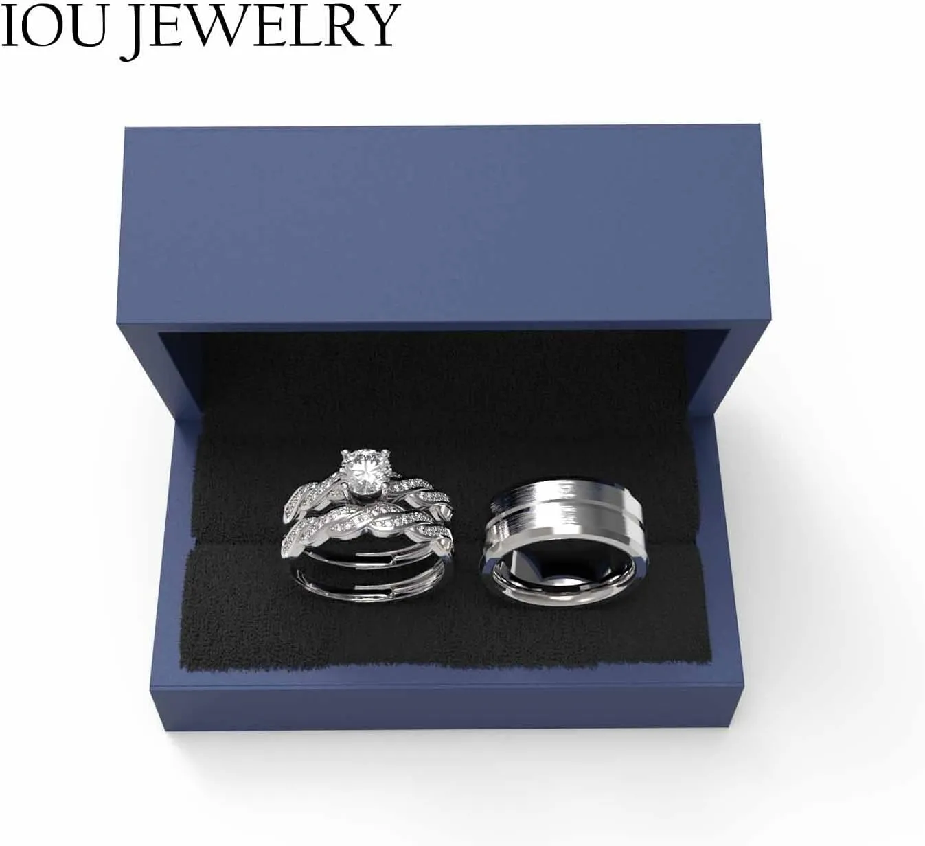 3pc Couples Wedding Ring Sets His And Hers Women Sterling Silve Moissanite and men Wedding Bands Together With Ring Gift Jewelry Box
