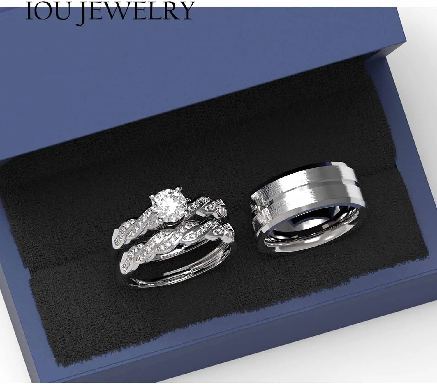 3pc Couples Wedding Ring Sets His And Hers Women Sterling Silve Moissanite and men Wedding Bands Together With Ring Gift Jewelry Box