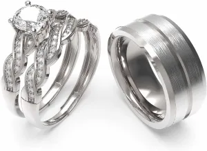 3pc Couples Wedding Ring Sets His And Hers Women Sterling Silve Moissanite and men Wedding Bands Together With Ring Gift Jewelry Box