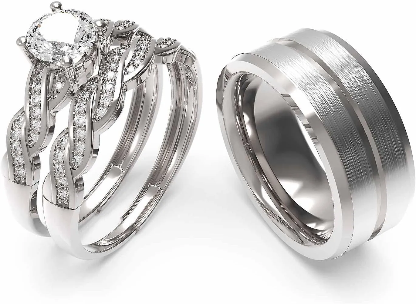 3pc Couples Wedding Ring Sets His And Hers Women Sterling Silve Moissanite and men Wedding Bands Together With Ring Gift Jewelry Box