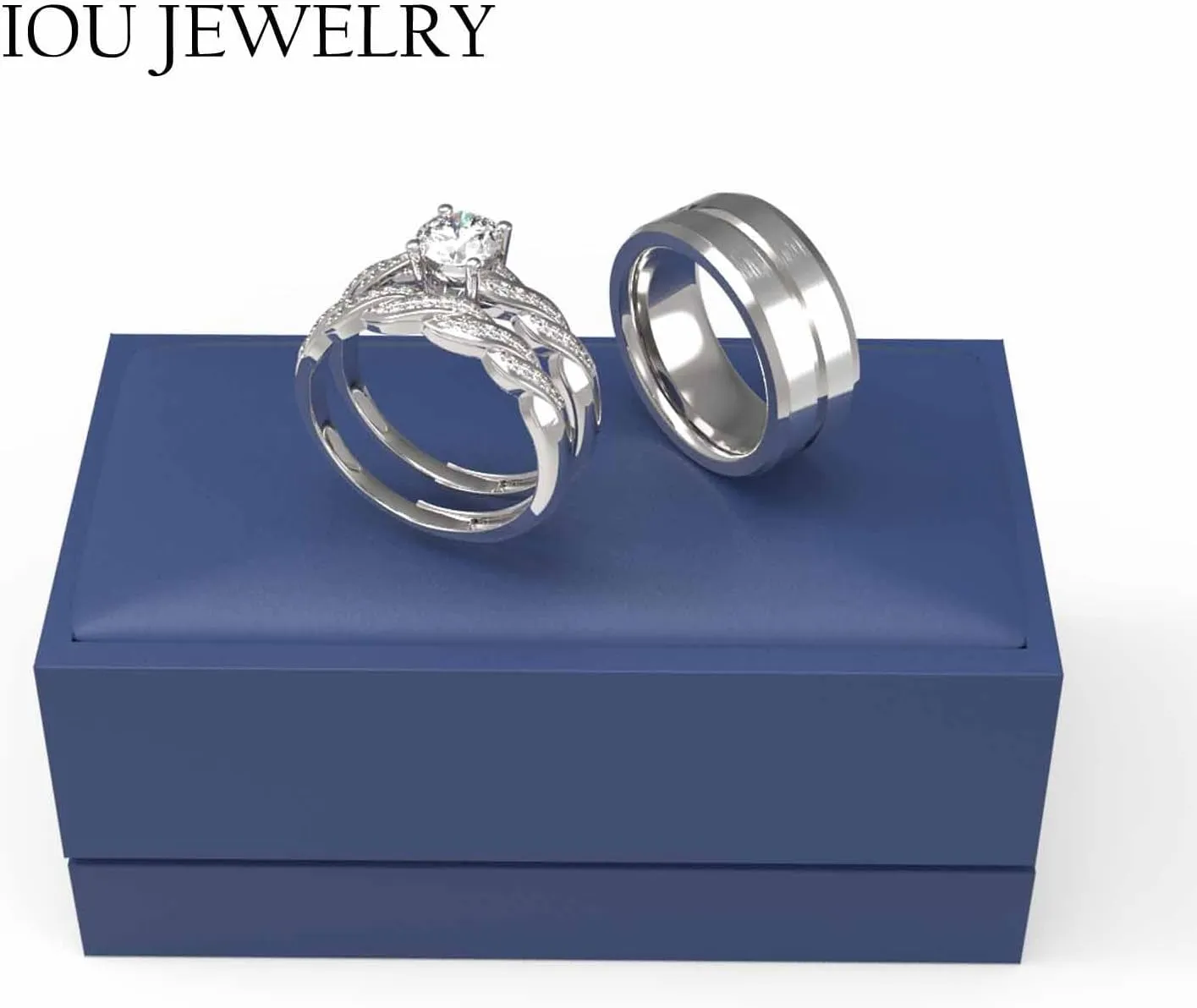 3pc Couples Wedding Ring Sets His And Hers Women Sterling Silve Moissanite and men Wedding Bands Together With Ring Gift Jewelry Box