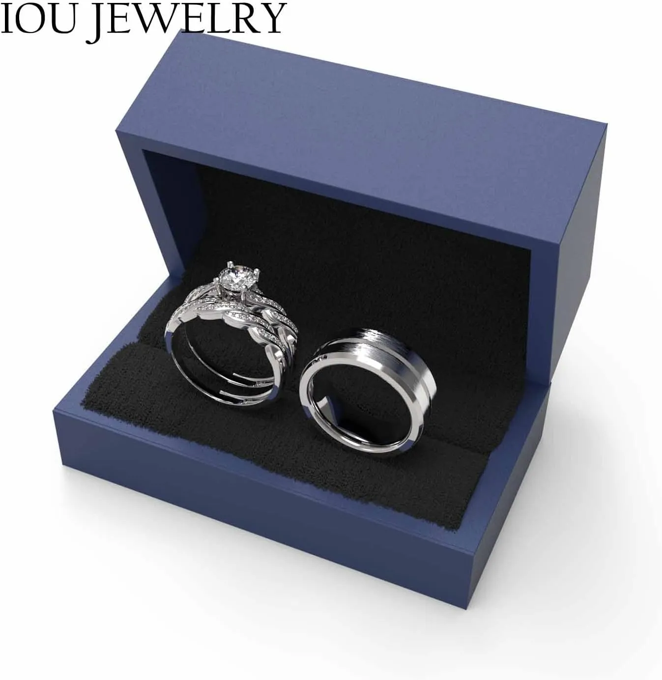 3pc Couples Wedding Ring Sets His And Hers Women Sterling Silve Moissanite and men Wedding Bands Together With Ring Gift Jewelry Box