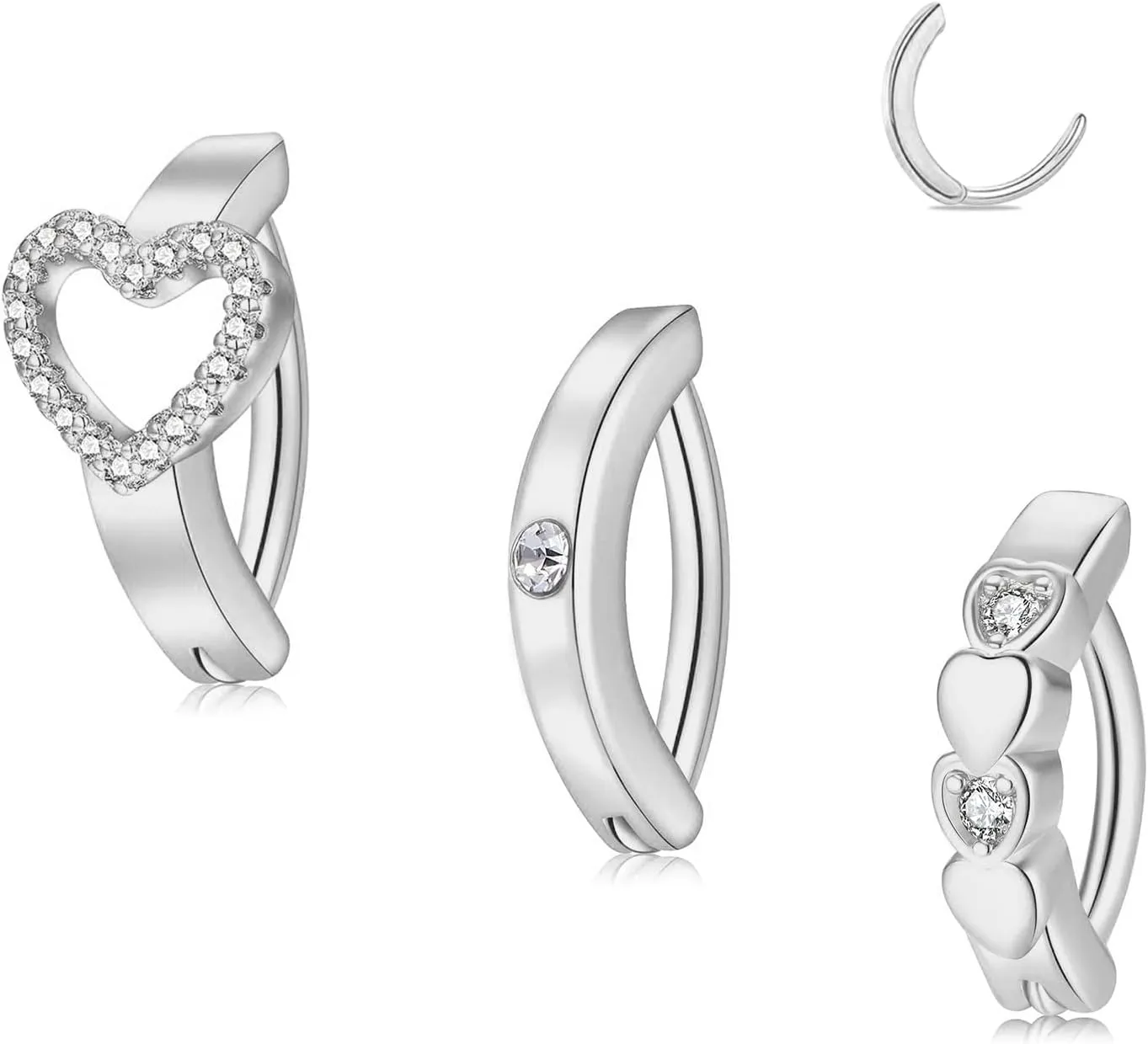 3Pcs 14K Gold Belly Button Ring For Women,Hypoallergenic 316L Surgical Steel Sparkling CZ Heart Clicker Navel Hoop Body Piercing Jewelry