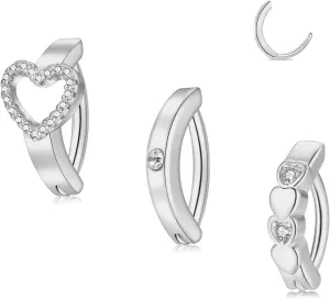 3Pcs 14K Gold Belly Button Ring For Women,Hypoallergenic 316L Surgical Steel Sparkling CZ Heart Clicker Navel Hoop Body Piercing Jewelry