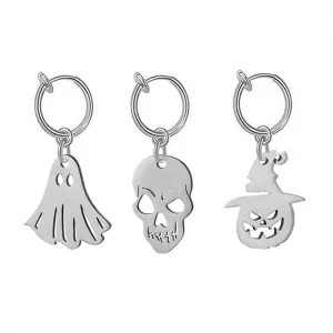 3Pcs Halloween Fake Belly Button Rings Pumpkin Skull Ghost Non Piercing Dangle Belly Navel Rings Stainless Steel Fake Belly Piercing Jewelry for Halloween Day