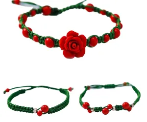 3pcs Handmade String Braided Rope Bracelets Silver Beads Cinnabar Protect Teen Girls and Women Green and Red bracelets for Christmas gift