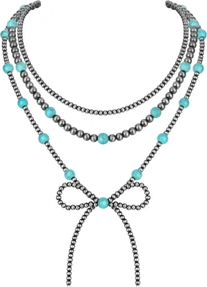 3PCS Navajo Pearl Necklace for Women Western Necklaces for Women Stackable Cowgirl Navajo Pearl Bow Necklace