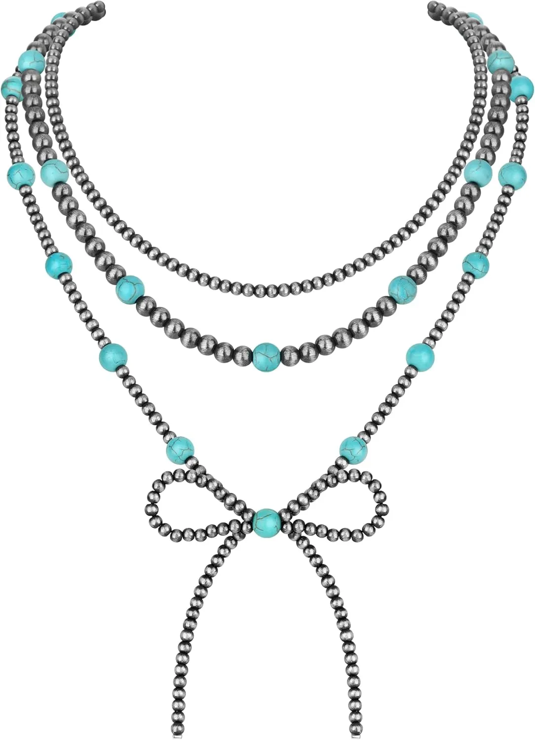 3PCS Navajo Pearl Necklace for Women Western Necklaces for Women Stackable Cowgirl Navajo Pearl Bow Necklace