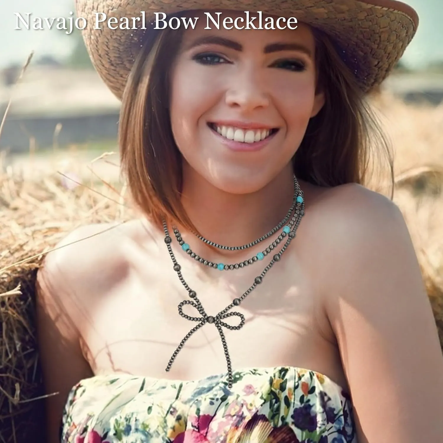 3PCS Navajo Pearl Necklace for Women Western Necklaces for Women Stackable Cowgirl Navajo Pearl Bow Necklace